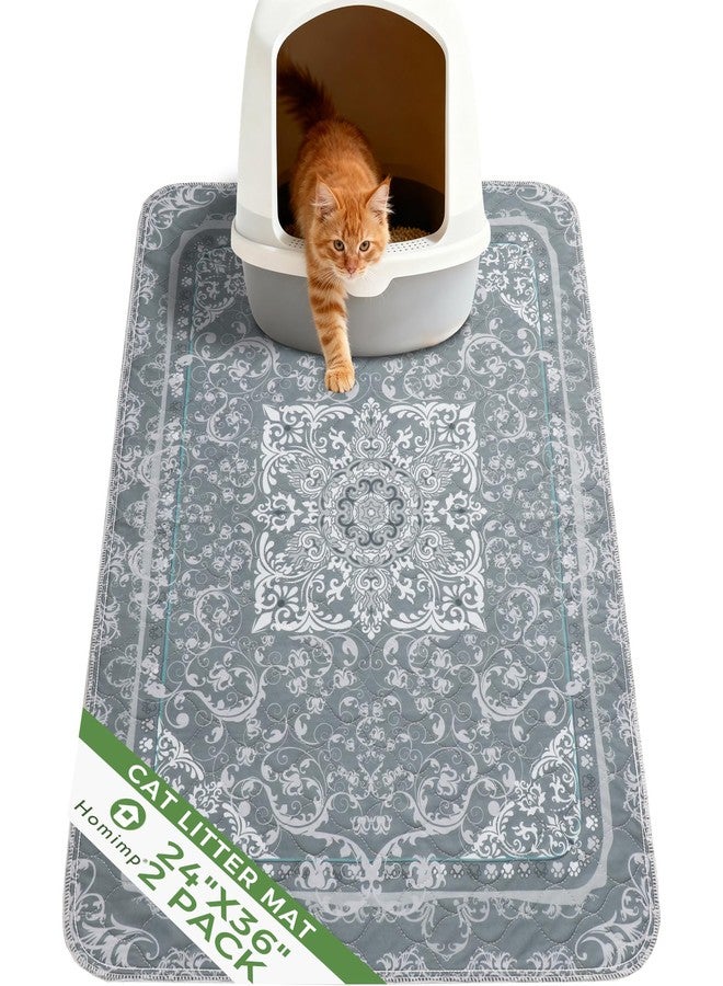 Homimp Cat Litter Mat, Litter Trapping Mat 2 Pack, Contains Mess from Box, Protects Floors,Urine Waterproof,Non-slip,Less Waste Cat Litter Box Mat,Soft on Kitty’s Paws,Washable,Absorbent,Grey 24"X36" - Image 1
